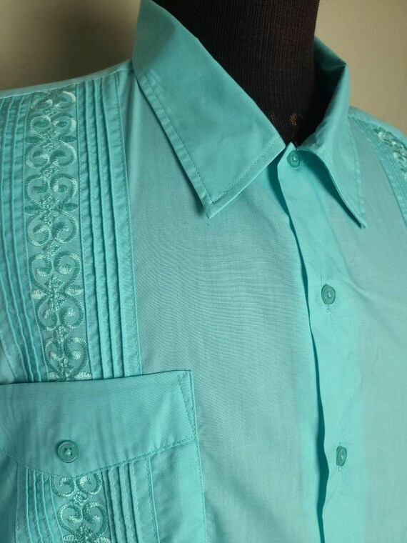 Guayabera shirt, vintage mens, aqua XL, resort we… - image 9