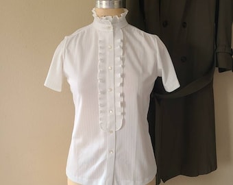 Vintage Victorian style blouse, short sleeved top, size 10, white stripe