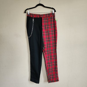 Y2K Hot Topic Two Sided Pants, Medium, Red Plaid and Black, Goth