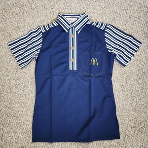 1976 McDonald&#39;s uniform shirt, mens unisex, XS blue, 38 Chest