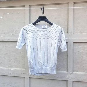 Vintage sweater, Vintage top, short sleeved, College Point, light grey gray, 36