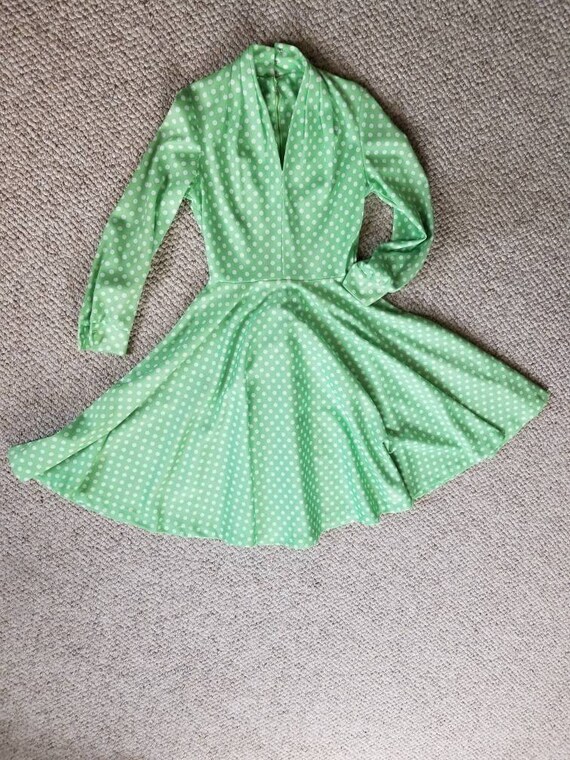 50s polkadot vintage dress, handmade, light green… - image 4