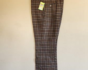 80s mens plaid trousers, Berle, brown plaid, 36x30, wool, flat front, plaid pants