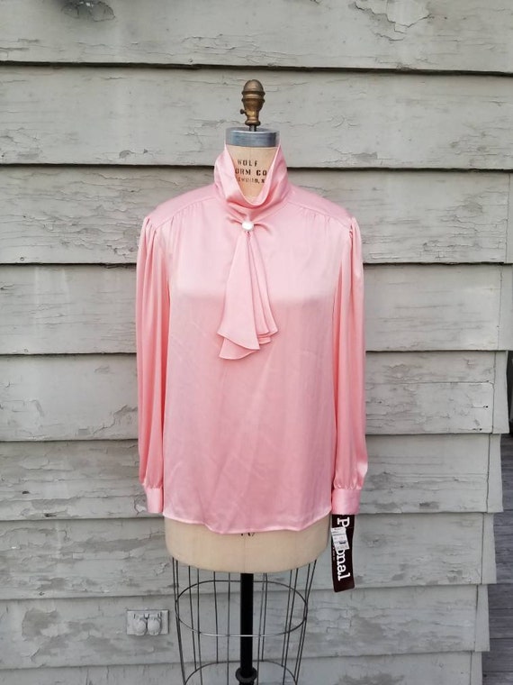 NWT, NEW 80s blouse, high neck, peach rose, 16