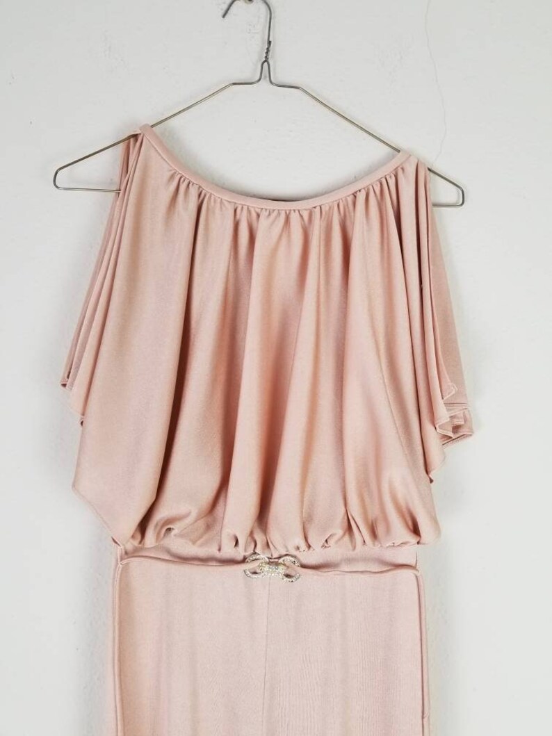 shiny tan gold color amazing Grecian style 70s catsuit size 8 small belted