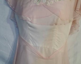 SALE! Gorgeous 1940s wedding gown, ivory, pink, chiffon, custom made, handmade,  needs TLC