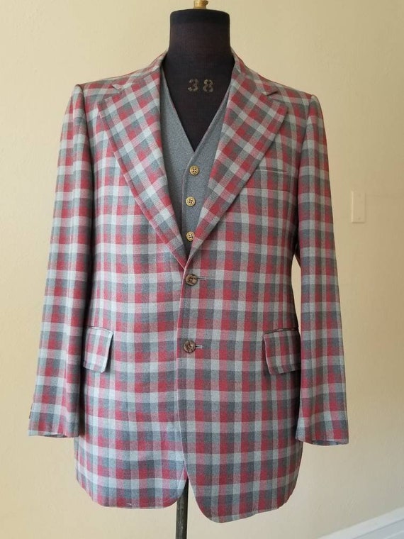 70s mens plaid sportcoat and reversible matching … - image 1
