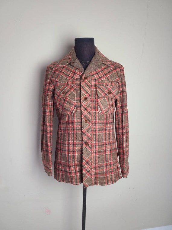 70s jacket, mens plaid wool, Juilliard 44