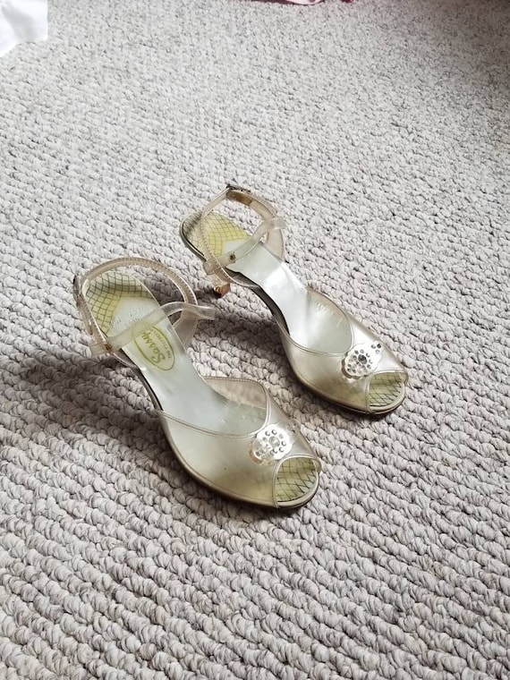 1940s heels, clear shoes, size 6 ladies, 30s 40s s