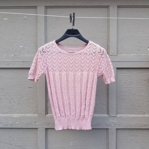 80s sweater top, short sleeved, dusty rose