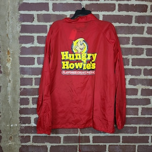 Hungry Howie&#39;s Pizza, Vintage mens jacket, rain coat, windbreaker, spring jacket, red nylon, mens XL