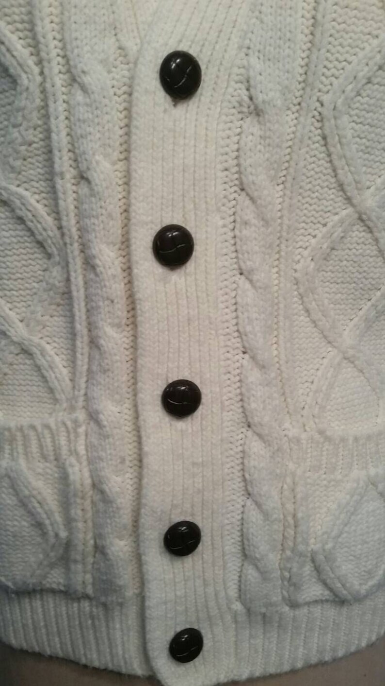 Vintage 70s 80s cardigan sweater 42 large Montgomery Ward cream fisherman sweater Sale