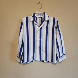 40s pajama top, blue striped, Saks Fifth Avenue, cotton, size 14