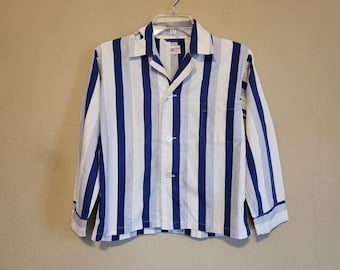 40s pajama top, blue striped, Saks Fifth Avenue, cotton, size 14