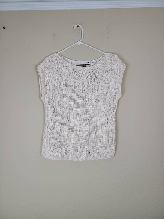 80s sweater vest, 40, beige, cotton ramie