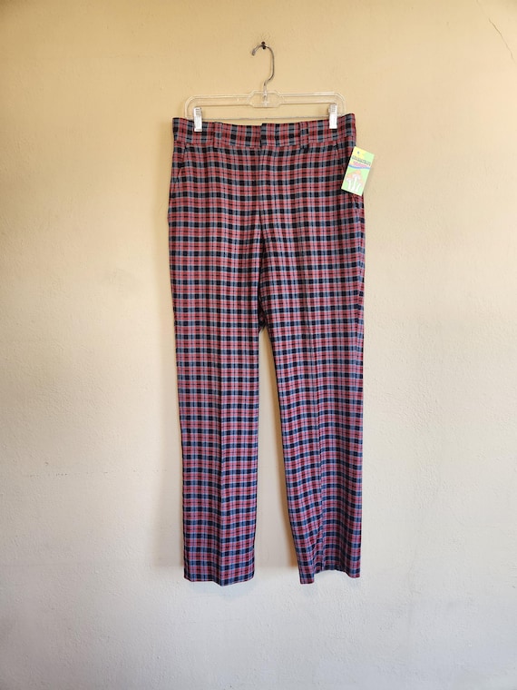 Abercrombie & Fitch, 80s mens trousers, Abercrombie and Fitch, red blue plaid, 33x31, wool, flat front, plaid pants