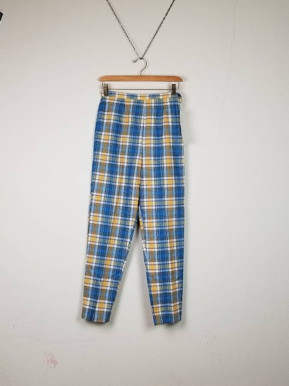 50s capris 26x26 blue yellow plaid pedal pushers c