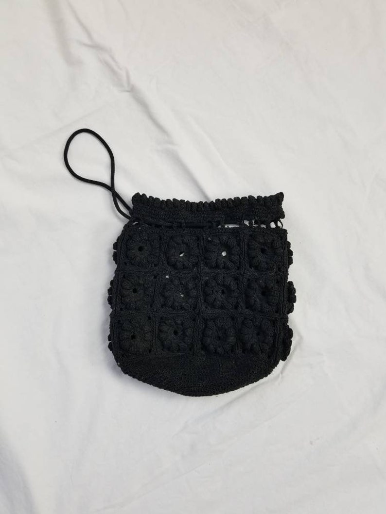 40s purse, black handbag, crocheted image 1