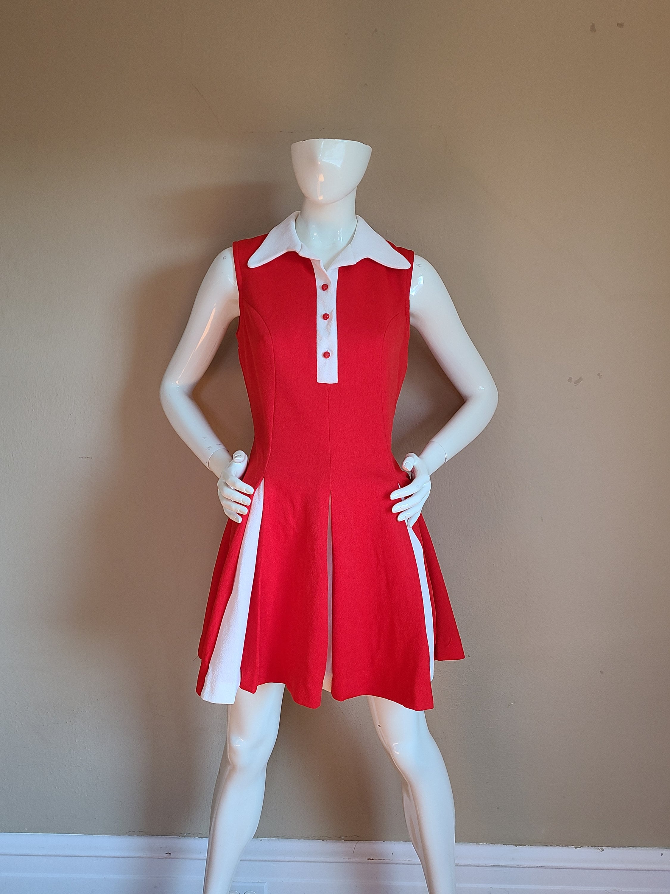 60s Dress Red Dress Sleeveless Short Knit Dress Red With White Collar Small Teen Mini Dress Gogo Dress Etsy