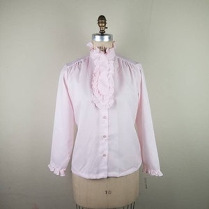 NWT 80s blouse, Victorian style, light pink, new with tags, size 13/14, jabot collar, high neck, ruffled collar, neck tie