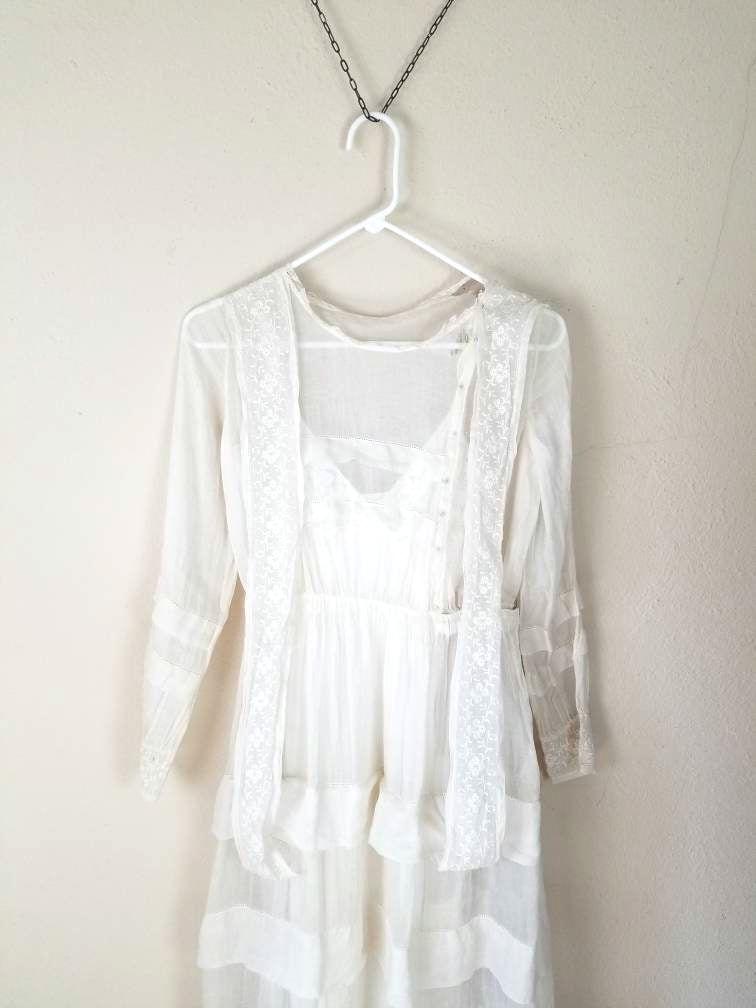 1910s wedding gown, ivory garden lawn party dress, sheer