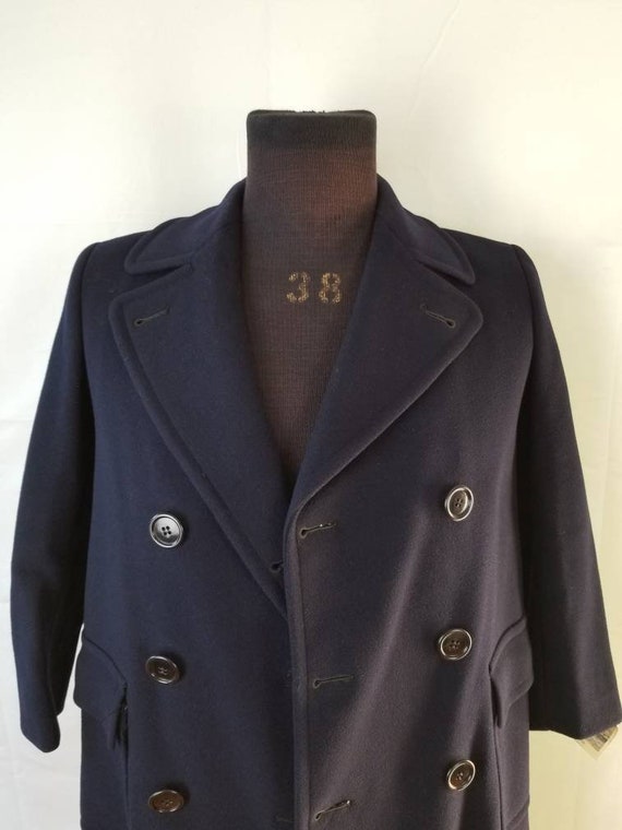 40s 50s Boys overcoat, navy wool coat, 36" Saks F… - image 5