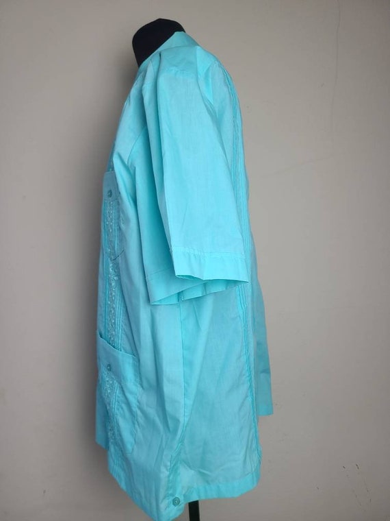 Guayabera shirt, vintage mens, aqua XL, resort we… - image 4