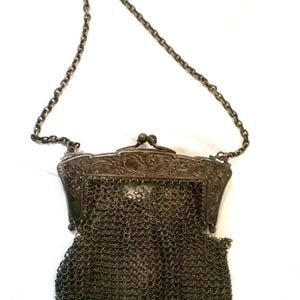 Antique Art Nouveau German silver mesh purse 5&quot;
