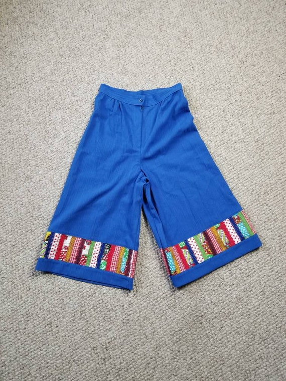 70s culottes, royal blue hippie pants capris size… - image 1