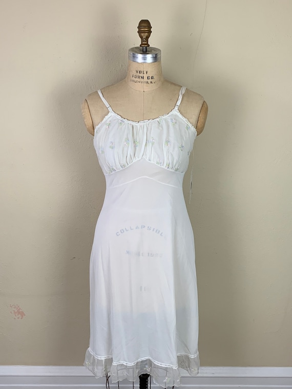 Vintage Full Slip White Nylon Embroidered