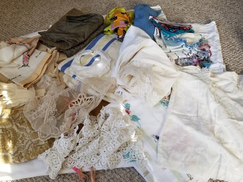 tablecloths doilies Huge lot of vintage linens scarves and more 35+ pieces handkerchiefs clothing
