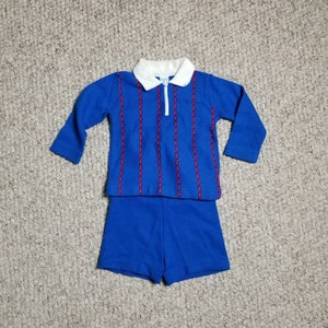 Boys vintage toddler outfit,  royal blue, top and pants