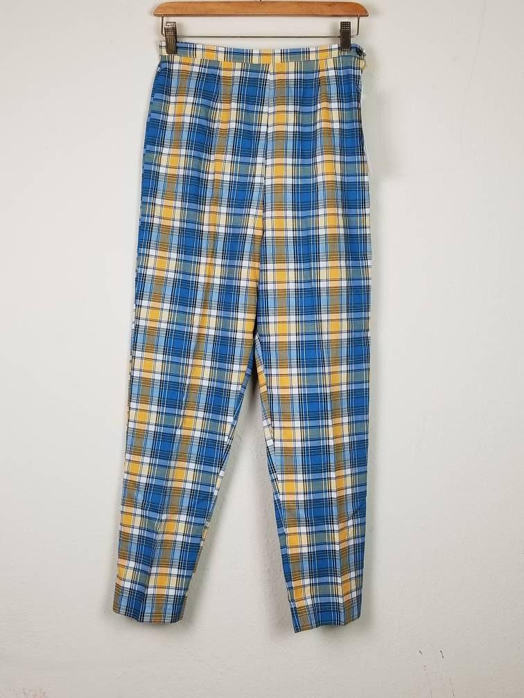 50s Capris 26x26 Blue Yellow Plaid Pedal Pushers Clam Diggers Etsy