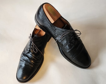 11 Ferragamo captoe oxfords, mens black, leather, rubber sole