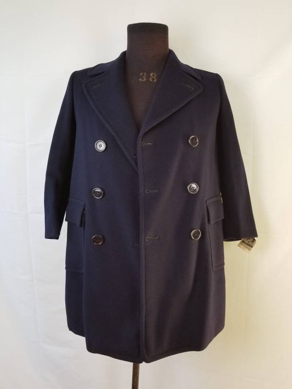 40s 50s Boys overcoat, navy wool coat, 36" Saks F… - image 6