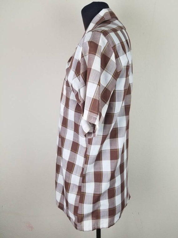 50s shirt, mens large, brown plaid, cotton poly, … - image 5