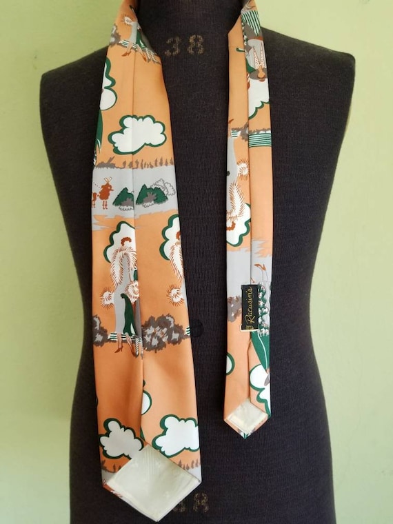 70s Vintage tie, 20s ladies, peach, gray, green, … - image 2