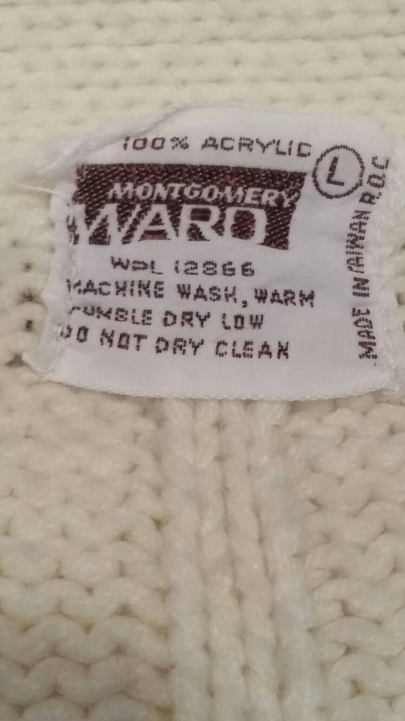 Vintage 70s 80s cardigan sweater 42 large Montgomery Ward cream fisherman sweater Sale