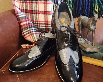 Size 13 Mens Wingtip Shoes, Gray Ostrich Patent Black  display picture 3