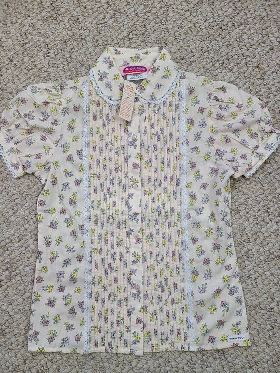 New 70s blouse, girls 12, short sleeved floral, p… - image 3