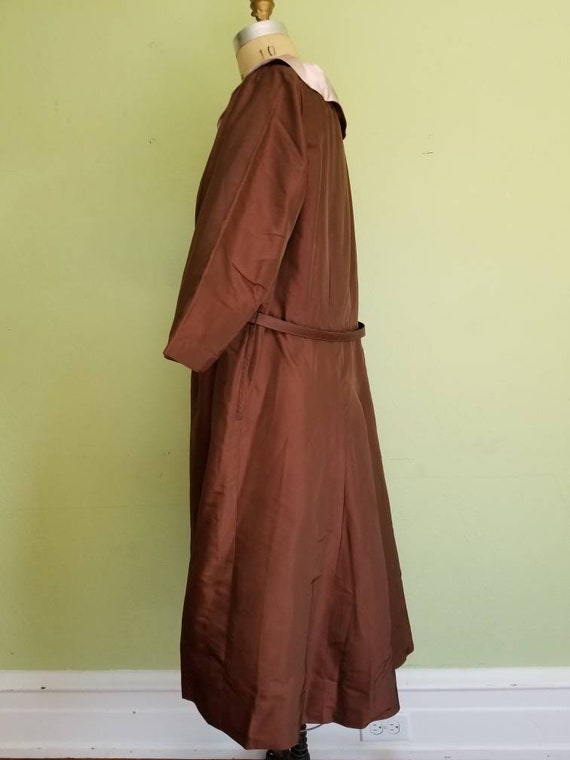 XXL 50s-60s dress, brown silk satin, 46 - image 3