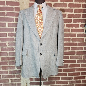 Harris Tweed blazer, 46L, wool, Harris Tweed sportcoat, beige blue gray tweed, 2 button