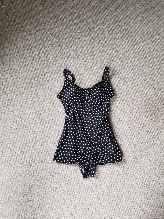 Polkadot bathing suit, ladies 18, 50s-60s, black