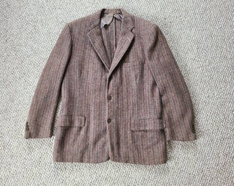 50s Harris Tweed mens wool sportcoat, tweed blazer, striped, grey, gray, 44