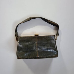 Bolso de mano de piel de cocodrilo, años 30 y 40, color verde