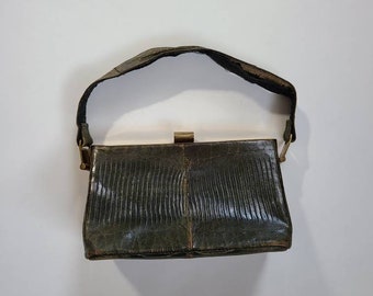 30s 40s alligator handbag, green