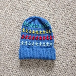 60s 70s hand knit hat, handmade, large child or small adult size