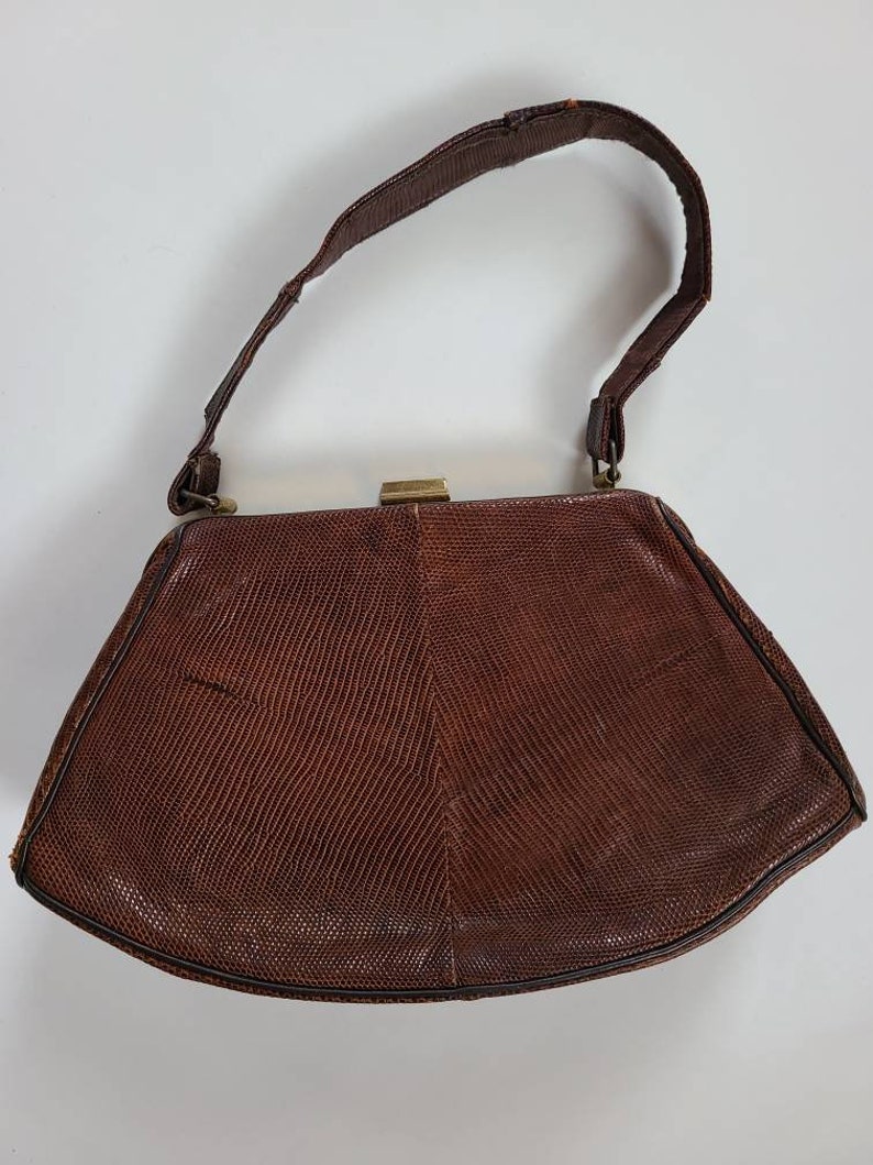 30s 40s alligator handbag, brown, purse image 3