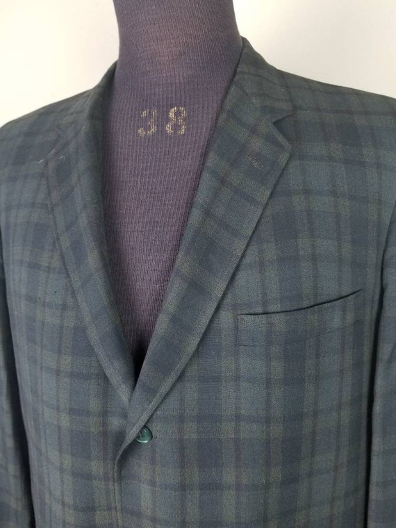 50s plaid sportcoat, mens blazer, navy green plai… - image 6