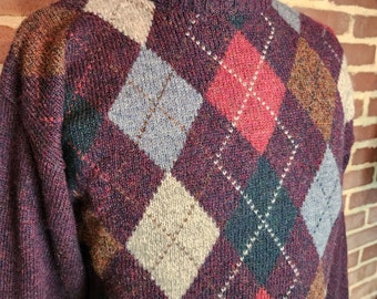 Vintage Argyle Sweater, 80s, Crew Neck Pullover, Preppy Style